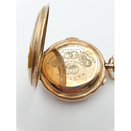 128 - A late 19th Century Invicta 14ct gold-cased keyless wind full hunter minute repeater Pocket Watch, t... 