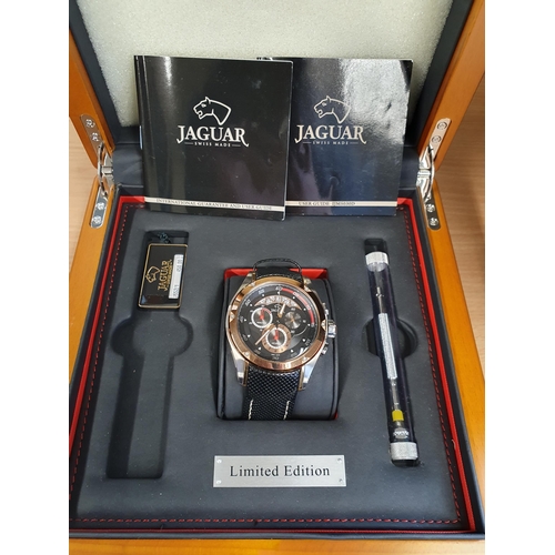 132 - A gentleman's Jaguar Chronograph quartz Limited Edition Wristwatch the black dial with hourly dot ma... 