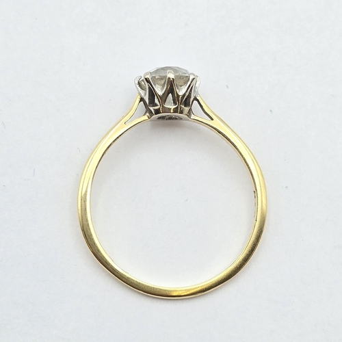 174 - A Diamond Solitaire Ring, claw-set cushion-cut diamond in white metal mount on yellow metal shank st... 