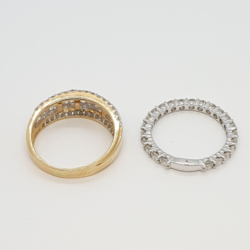 184 - A Diamond Eternity Ring (ring size M) and a half-hoop Diamond Ring (ring size N 1/2) in 18ct white a... 