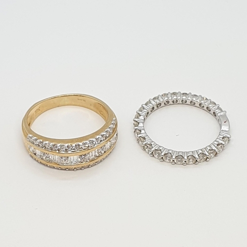 184 - A Diamond Eternity Ring (ring size M) and a half-hoop Diamond Ring (ring size N 1/2) in 18ct white a... 