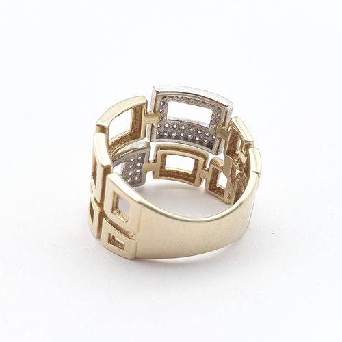 199 - A geometric design gold and diamond Ring, pavé-set brilliant-cut diamonds set in white 9ct gold pier... 