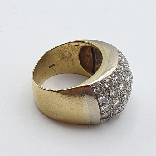 203 - A 1960s Diamond Bombé Ring pavé-set brilliant-cut diamonds in white metal setting on a heavy yellow ... 