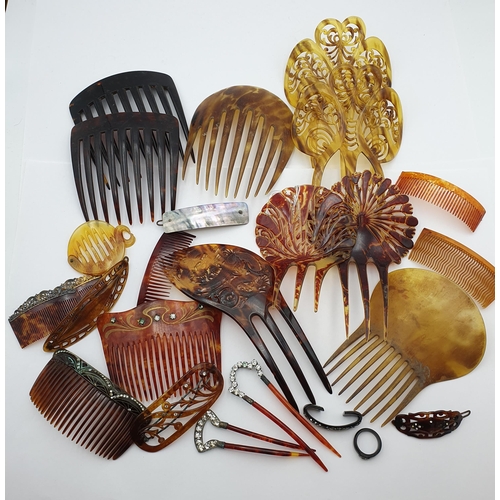 266 - A collection of Tortoiseshell-type Hair Combs including two pairs of Spanish style hair combs and di... 