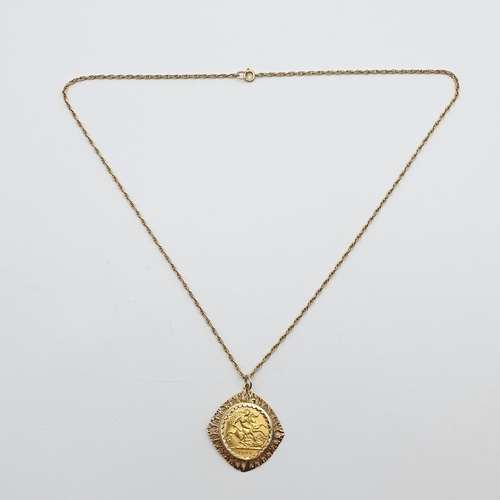 278 - An Edward VII 1908 Half-sovereign in modern 9ct gold pendant mount on 9ct gold chain, approx 9.5gms ... 