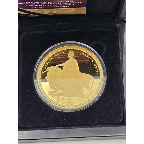 273 - QEII Alderney 2019 Queen Victoria 200th Anniversary 24 Carat Gold Proof Una and the Lion Fifty Pound... 