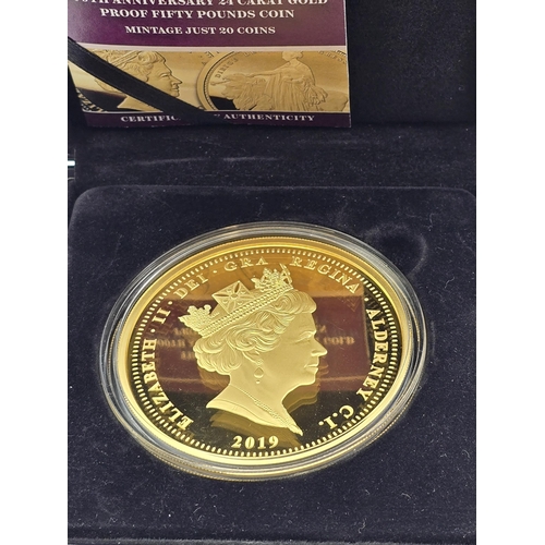 273 - QEII Alderney 2019 Queen Victoria 200th Anniversary 24 Carat Gold Proof Una and the Lion Fifty Pound... 