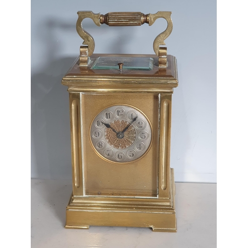 282 - A 19th century brass carriage Clock with gilt dial, silvered chapter ring, gilt filigree centre,  le... 