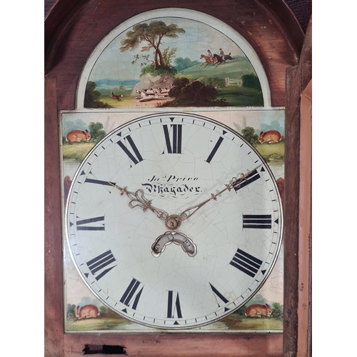 288 - A 19th Century Longcase Clock, 30-hour with painted arched dial depicting hunting scene, with date a... 