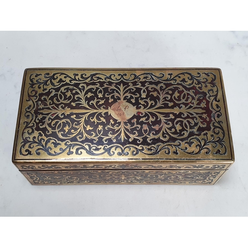 301 - A 19th Century tortoiseshell boulle work Cigarette Box with all over scrolled decorations, the lid w... 