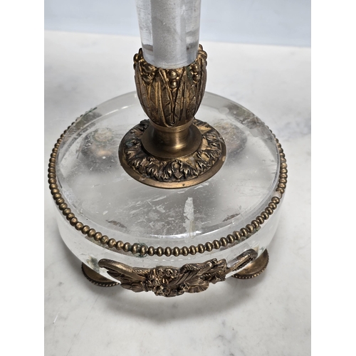 306 - A pair of Ormolu and rock crystal four branch Candelabra with central 