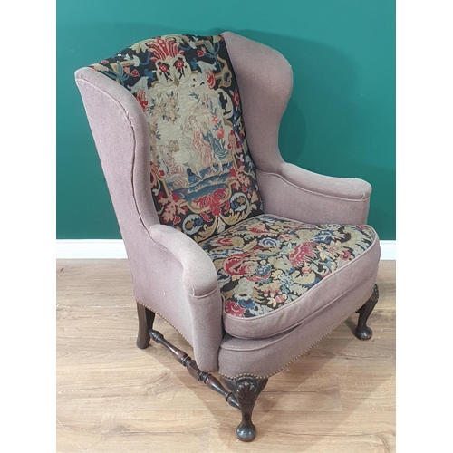 331 - A Gainsborough style upholstered Wingback Armchair with tapestry backrest and seat cushion with outs... 