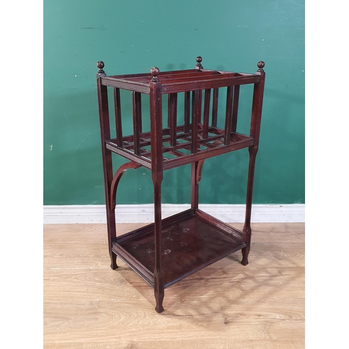 338 - An Arts and Crafts mahogany Music Canterbury with reeded squared supports and lower tier, 2ft 9in H