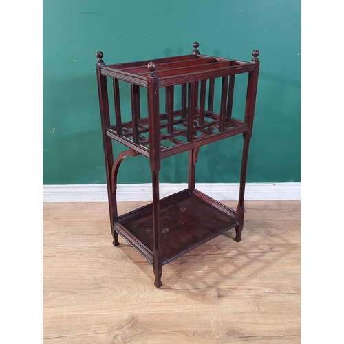 338 - An Arts and Crafts mahogany Music Canterbury with reeded squared supports and lower tier, 2ft 9in H