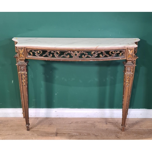 341 - A gilt carved wood Pier Table with shaped marble top above a leafage pierced scrolled frieze, raised... 