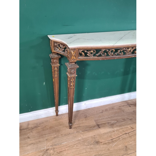 341 - A gilt carved wood Pier Table with shaped marble top above a leafage pierced scrolled frieze, raised... 