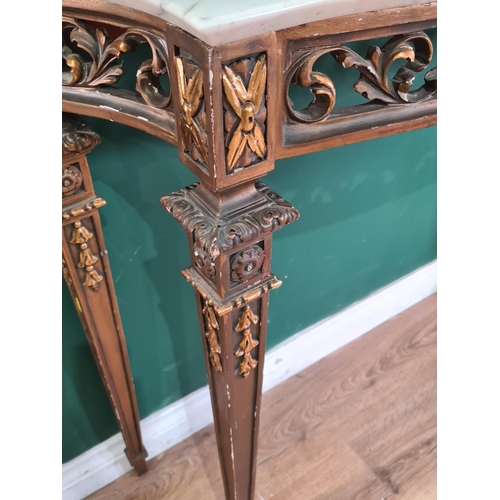 341 - A gilt carved wood Pier Table with shaped marble top above a leafage pierced scrolled frieze, raised... 