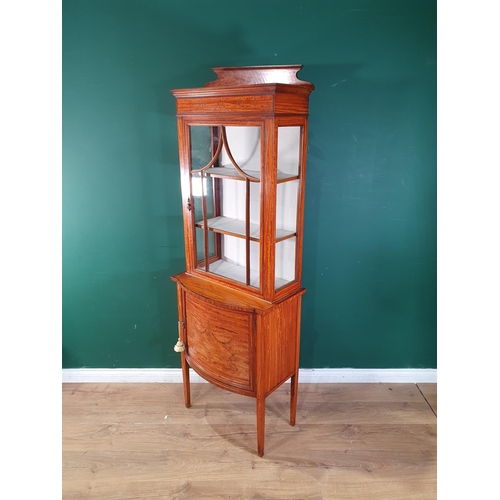 342 - An Edwardian satinwood and inlaid Display Cabinet with single astragal glazed door above a bowfronte... 