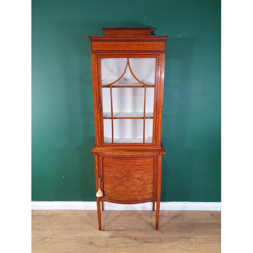 342 - An Edwardian satinwood and inlaid Display Cabinet with single astragal glazed door above a bowfronte... 