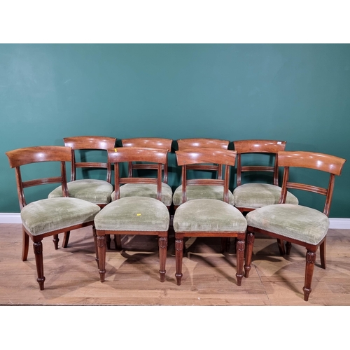 346 - A Set of eight William IV mahogany Dining Chairs with curved top rails, green dralon stuff over seat... 