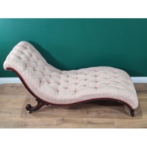 349 - A Victorian button upholstered Day Bed on scroll supports and casters