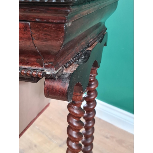 350 - A Victorian rosewood Work Table with sarcophagus shape floral inlaid top enclosing pin cushion, cand... 