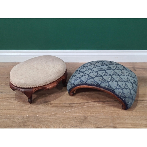 351 - Two small Victorian Footstools, one oval on dwarf cabriole supports, the other with blue upholstery