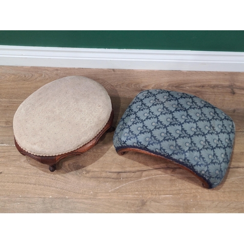 351 - Two small Victorian Footstools, one oval on dwarf cabriole supports, the other with blue upholstery