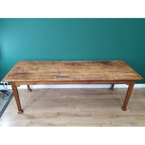 388 - An 18th century French Farmhouse Table with cleated oak three plank top on square tapering legs, 7ft... 