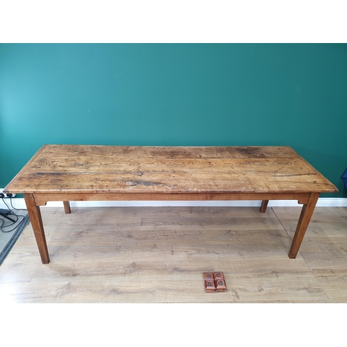 388 - An 18th century French Farmhouse Table with cleated oak three plank top on square tapering legs, 7ft... 