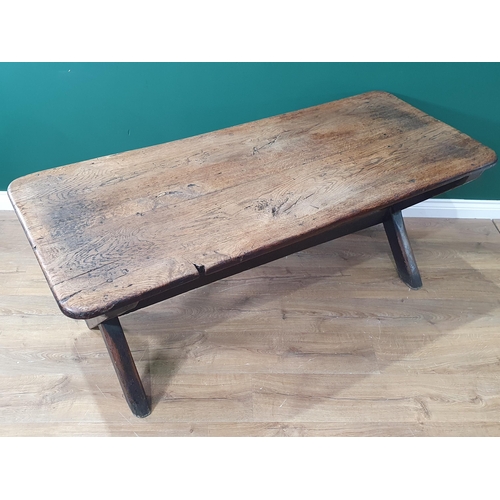 391 - An 18th century X frame Tavern Table with thick oak top on stained oak base, 5ft x 2ft 1in