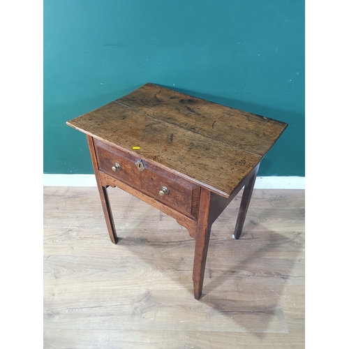 407 - An 18th Century oak Farmhouse Side Table fitted moulded frieze drawer and raised on chamfered square... 