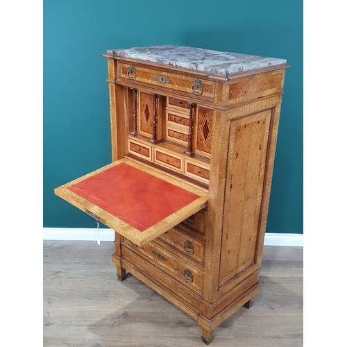 414 - A 19th Century Swedish birch and satin birch Escritoire with marble top fitted single frieze drawer ... 