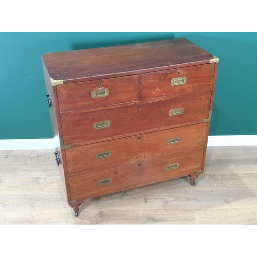 437 - A mahogany two-section Campaign Chest by 'S.W. Silver and Co London and Liverpool', the top section ... 