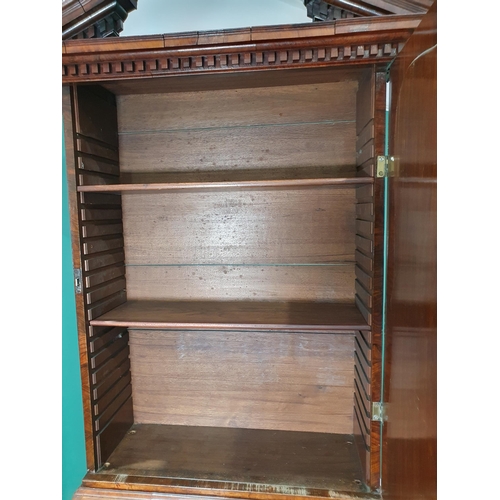 438 - A 19th Century George II style burr walnut Bureau Bookcase, the architectural cornice above a mirror... 