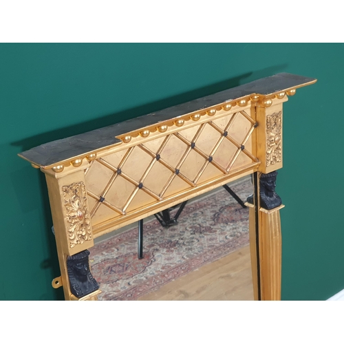 452 - A Regency style gilt framed Upright Wall Mirror with ball applied frieze, trellis surmount flanked b... 