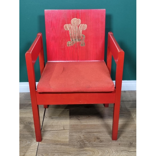 472 - A Prince of Wales Investiture Chair, designed by Lord Snowdon 1969, manufactured by Remploy, the red... 