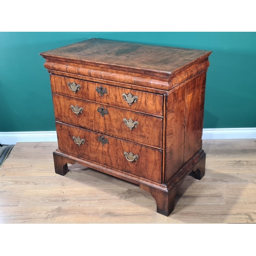 482 - An Early 18th Century Walnut Chest of Drawers, the moulded top above fitted frieze drawer, with thre... 