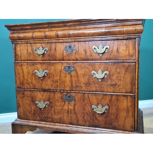 482 - An Early 18th Century Walnut Chest of Drawers, the moulded top above fitted frieze drawer, with thre... 