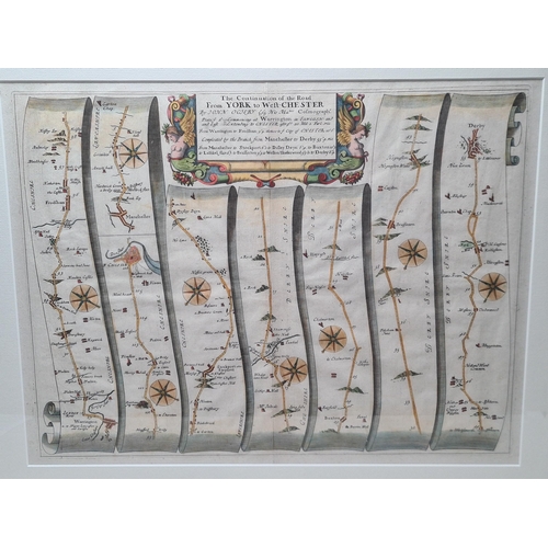 493 - JOHN OGILBY (b.1600). 'Linear Road Map 'The Continuation of the Road from York to West Chester', han... 