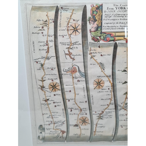 493 - JOHN OGILBY (b.1600). 'Linear Road Map 'The Continuation of the Road from York to West Chester', han... 