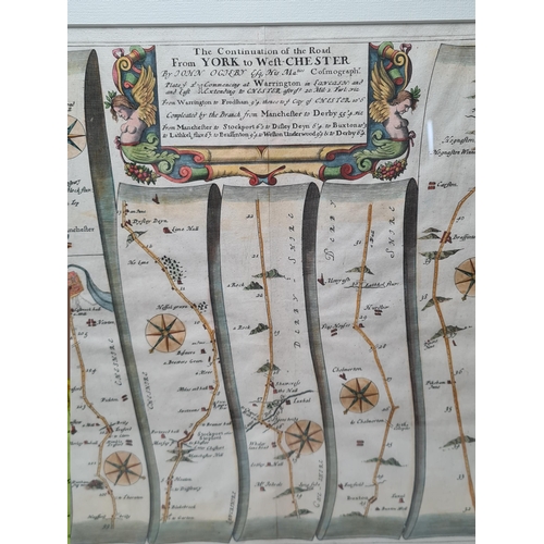 493 - JOHN OGILBY (b.1600). 'Linear Road Map 'The Continuation of the Road from York to West Chester', han... 