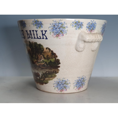 533 - A Pure Milk two handled Dairy Pail with Forget-Me-Not borders, and transfer printed Landscape decora... 