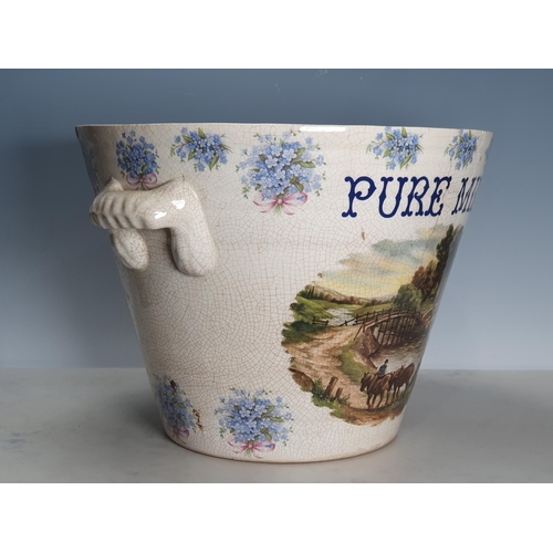 533 - A Pure Milk two handled Dairy Pail with Forget-Me-Not borders, and transfer printed Landscape decora... 