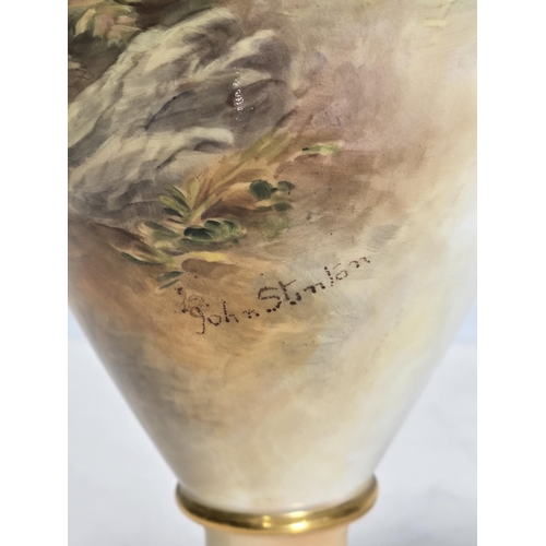 545 - A Royal Worcester two handled Vase and Cover, painted highland cattle in a landscape by John Stinton... 