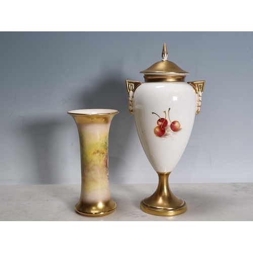 563 - A Royal Worcester fruit painted two handled Vase and Cover, painted pear, apple and blackberries, si... 