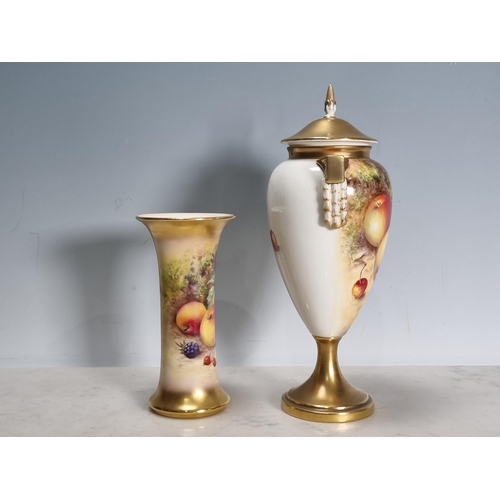 563 - A Royal Worcester fruit painted two handled Vase and Cover, painted pear, apple and blackberries, si... 