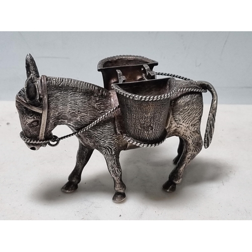 60 - A Mexican silver Figure of a donkey with panniers, 4in, marked Mexico 925