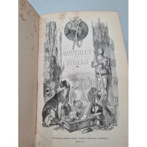 601 - WAVERLEY NOVELS, illus engravings by Robert Cadell, pub 1843, in green calf binding, Vols 1-12 (12)