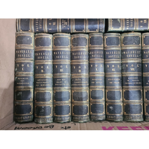 601 - WAVERLEY NOVELS, illus engravings by Robert Cadell, pub 1843, in green calf binding, Vols 1-12 (12)